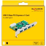 DeLOCK Scheda PCIe x1 a 4x USB Tipo-A esterno 5 Gbit/s, Controller USB 