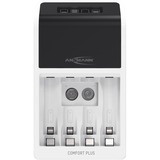 Ansmann Comfort Plus Universale AC, Caricabatterie bianco/Nero, Nichel-Metallo Idruro (NiMH), Sovraccarico, Surriscaldamento, 9V, Stilo AA, Mini Stilo AAA