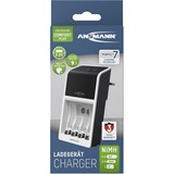 Ansmann Comfort Plus Universale AC, Caricabatterie bianco/Nero, Nichel-Metallo Idruro (NiMH), Sovraccarico, Surriscaldamento, 9V, Stilo AA, Mini Stilo AAA