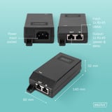 Digitus Iniettore Gigabit Ethernet PoE+, 802.3at 30 W, Iniettore PoE Nero