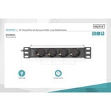 Digitus Multipresa 10" con profilo in alluminio, 4 vie, 1U, Ciabatta Nero/alluminio