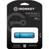 Kingston IronKey Vault Privacy 50 unità flash USB 32 GB USB tipo A 3.2 Gen 1 (3.1 Gen 1) Blu celeste/Nero, 32 GB, USB tipo A, 3.2 Gen 1 (3.1 Gen 1), 250 MB/s, Cuffia, Blu