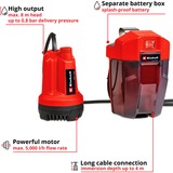 EINHELL GE-SP 18 Li - Solo 0,8 bar 5000 l/h rosso/Nero, Batteria, 0,8 bar, 5000 l/h, Nero, Rosso
