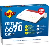 FRITZ! FRITZ!Box 6670, Router bianco/Rosso, Box 6670, Wi-Fi 7 (802.11be), Dual-band (2.4 GHz/5 GHz), Collegamento ethernet LAN, Bianco, Router da tavolo