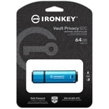 Kingston IronKey Vault Privacy 50 64 GB, Chiavetta USB celeste/Nero