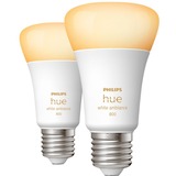 Philips Hue Philips Hue White Ambiance 2 Lampadine Smart E27 60 W Philips Hue White ambiance 2 Lampadine Smart E27 60 W, Lampadina intelligente, Bianco, Bluetooth/Zigbee, LED integrato, E27, Illuminazione fredda, Bianco caldo