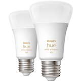 Philips Hue Philips Hue White Ambiance 2 Lampadine Smart E27 60 W, Lampada a LED Philips Hue White ambiance 2 Lampadine Smart E27 60 W, Lampadina intelligente, Bianco, Bluetooth/Zigbee, LED integrato, E27, Illuminazione fredda, Bianco caldo