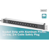 Digitus Multipresa 19" PDU con profilo in alluminio, 12 prese C13, Ciabatta Nero/alluminio