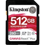 Kingston 512GB Canvas React Plus SDXC UHS-II 280R/150W U3 V60 for Full HD/4K, Scheda di memoria 512 GB, SDXC, Classe 10, UHS-II, 280 MB/s, 150 MB/s