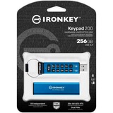 Kingston IronKey Keypad 200 da 256 GB, FIPS 140-3 livello 3 (in fase di approvazione) crittografata AES-256, Chiavetta USB blu, FIPS 140-3 livello 3 (in fase di approvazione) crittografata AES-256, 256 GB, USB tipo A, 3.2 Gen 1 (3.1 Gen 1), 145 MB/s, Sleeve, Blu