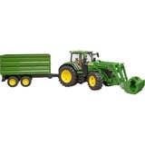 bruder John Deere 7R 350 con caricatore frontale e rimorchio di trasporto a tandem, Veicolo modello verde