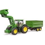 bruder John Deere 7R 350 con caricatore frontale e rimorchio di trasporto a tandem, Veicolo modello verde