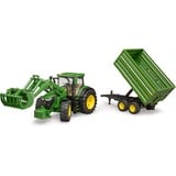 bruder John Deere 7R 350 con caricatore frontale e rimorchio di trasporto a tandem, Veicolo modello verde
