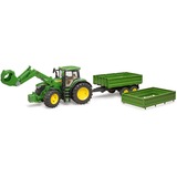 bruder John Deere 7R 350 con caricatore frontale e rimorchio di trasporto a tandem, Veicolo modello verde