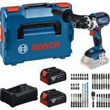 Bosch Tool set GSR 18V-110 C with 2x GBA 5.0Ah batteries, GAL 12V/18V-80 charger, and bit set (0 615 A50 0E3), Set di strumenti boxed