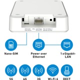 FRITZ! FRITZ!Box 6860 5G, Router WIRELESS LTE Box 6860 5G, Router di rete cellulare, Bianco, Gigabit Ethernet, 10,100,1000 Mbit/s, IEEE 802.3at, 802.11a, 802.11g, Wi-Fi 5 (802.11ac), Wi-Fi 6 (802.11ax)