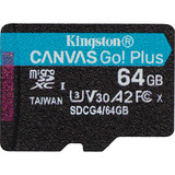 Kingston 64 GB microSDXC Canvas Go Plus Gen4 200R A2 U3 Confezione singola senza ADP, Scheda di memoria Nero, 64 GB, MicroSD, Classe 10, UHS-I, 200 MB/s, 100 MB/s