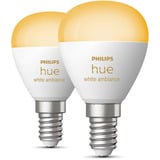 Philips Hue White Ambiance E14 Lampadina Smart Forma a Goccia Confezione Doppia 470 lm, Lampada a LED 
