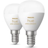 Philips Hue White Ambiance E14 Lampadina Smart Forma a Goccia Confezione Doppia 470 lm, Lampada a LED 