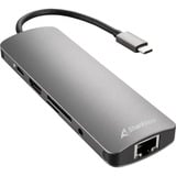 Sharkoon USB 3.0 Type C Combo Adapter scheda di interfaccia e adattatore HDMI, RJ-45, USB 3.2 Gen 1 (3.1 Gen 1), Docking station grigio scuro, USB tipo-C, HDMI, RJ-45, USB 3.2 Gen 1 (3.1 Gen 1), Grigio, 132 m, 5 Gbit/s, 130 mm