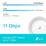 TP-Link BE9300 Tri-band (2,4 GHz/5 GHz/6 GHz) Wi-Fi 7 (802.11be) Bianco 4 Interno, Router bianco, Bianco, Interno, Sistema Mesh, Tri-band (2,4 GHz/5 GHz/6 GHz), Wi-Fi 7 (802.11be), 9300 Mbit/s