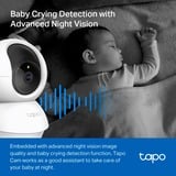 TP-Link Tapo TC71 videocamera di sorveglianza da interno, Telecamera di sorveglianza bianco/Nero, Telecamera di sicurezza IP, Interno, Wireless, Amazon Alexa & Google Assistant, 2400 MHz, Scrivania