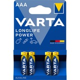 VARTA Longlife Power, Batteria Alcalina, AAA, Micro, LR03, 1.5V, Blister da 4, Made in Germany Batteria Alcalina, AAA, Micro, LR03, 1.5V, Blister da 4, Made in Germany, Batteria monouso, Mini Stilo AAA, Alcalino, 1,5 V, 4 pz, Blu, Argento