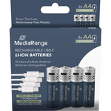 MediaRange Batteria USB-C Li-Ion, Mignon AA I 1.5V | 1400 mAh, confezione da 4 