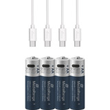 MediaRange Batteria USB-C Li-Ion, Mignon AA I 1.5V | 1400 mAh, confezione da 4 