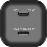 goobay Caricatore rapido duale USB-C Nano, PD, GaN, 35 watt, Caricabatterie Nero
