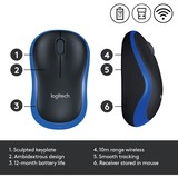 Logitech LGT-M185B Mouse blu, Ambidestro, Ottico, RF Wireless, 1000 DPI, Nero, Blu, Vendita al dettaglio