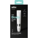 Braun Mini Rifinitore Corpo BS1000, Rifinitore Elettrico Corpo Uomo E Donna, Bianco bianco/cromo, Rifinitore Elettrico Corpo Uomo E Donna, Bianco, Bianco, Cilindro, Batteria, Stilo AA, Alcalino, 114 g