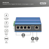 Digitus Switch industriale Gigabit PoE a 4 porte, non gestito, Interruttore 