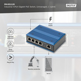 Digitus Switch industriale Gigabit PoE a 4 porte, non gestito, Interruttore 