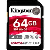 Kingston Canvas React Plus 64 GB SD UHS-II Classe 10 Nero, 64 GB, SD, Classe 10, UHS-II, 300 MB/s, 260 MB/s