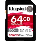 Kingston Canvas React Plus 64 GB SD UHS-II Classe 10, Scheda di memoria Nero, 64 GB, SD, Classe 10, UHS-II, 300 MB/s, 260 MB/s