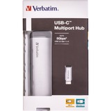 Verbatim Hub Multiporta USB-C Quattro porte USB 3.2 Gen 1 argento, USB 3.2 Gen 1 (3.1 Gen 1) Type-C, USB 3.2 Gen 1 (3.1 Gen 1) Type-A, 5000 Mbit/s, Grigio, Alluminio, Plastica, 0,15 m