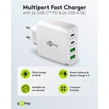goobay Caricatore rapido multiporta USB-C, PD, GaN, 68 Watt, Caricabatterie bianco