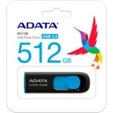 ADATA UV128 unità flash USB 512 GB USB tipo A 3.2 Gen 1 (3.1 Gen 1) Nero, Blu, Chiavetta USB Nero/Blu, 512 GB, USB tipo A, 3.2 Gen 1 (3.1 Gen 1), 100 MB/s, Lamina di scorrimento, Nero, Blu