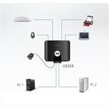 ATEN Switch di condivisione periferiche USB 2.0 a 2 x 4 porte Nero, Aten Switch di condivisione periferiche USB 2.0 a 2 x 4 porte, Nero