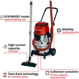 EINHELL TE-VC 36/30 Li S-Solo 30 L Aspiratore a cilindro Secco e bagnato Sacchetto per la polvere rosso/Argento, Aspiratore a cilindro, Secco e bagnato, Sacchetto per la polvere, 30 L, Filtro, 76 dB