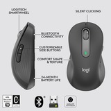 Logitech Signature M650 mouse Mancino RF senza fili + Bluetooth Ottico 2000 DPI grafite, Mancino, Ottico, RF senza fili + Bluetooth, 2000 DPI, Grafite