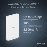 Netgear Insight Cloud Managed WiFi 6 AX1800 Dual Band Outdoor Access Point (WAX610Y) 1800 Mbit/s Bianco Supporto Power over Ethernet (PoE) bianco, 1800 Mbit/s, 600 Mbit/s, 1200 Mbit/s, 100,1000,2500 Mbit/s, IEEE 802.11ax, IEEE 802.3af, IEEE 802.3at, Multi User MIMO