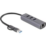 DeLOCK Hub USB 3 porte 5 Gbps + LAN Gigabit con USB Type-C, Docking station grigio