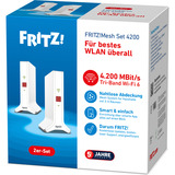 FRITZ! Mesh Set 4200, Ripetitore bianco/Rosso, Mesh Set 4200, Rosso, Bianco, 2x2/4x4, Ripetitore di rete, Potenza, WLAN, Dual-band (2.4 GHz/5 GHz), Wi-Fi 6E (802.11ax)