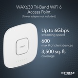 Netgear Insight Cloud Managed WiFi 6 AX6000 Tri-band Multi-Gig Access Point (WAX630) 6000 Mbit/s Bianco Supporto Power over Ethernet (PoE) bianco, 6000 Mbit/s, 1200 Mbit/s, 2400 Mbit/s, 100,1000,2500 Mbit/s, IEEE 802.11ax, IEEE 802.11i, IEEE 802.3af, IEEE 802.3at, 200 utente(i)