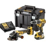 DEWALT Trapano avvitatore a percussione a batteria + smerigliatrice angolare Set DCK2080P2T, 18 Volt, Set di strumenti giallo/Nero
