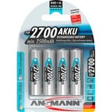 Ansmann Blister 4 X Accu, AA, 2700mAh AA / HR6 Nichel-Metallo Idruro (NiMH) argento, AA, 2700mAh, AA / HR6, Nichel-Metallo Idruro (NiMH), 1,2 V, 2700 mAh, Blu