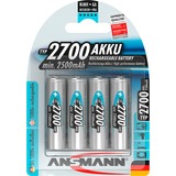 Ansmann Blister 4 X Accu, AA, 2700mAh AA / HR6 Nichel-Metallo Idruro (NiMH), Batteria argento, AA, 2700mAh, AA / HR6, Nichel-Metallo Idruro (NiMH), 1,2 V, 2700 mAh, Blu