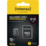 Intenso microSD 512GB UHS-I Perf CL10| Performance Classe 10, Scheda di memoria Nero, 512 GB, MicroSD, Classe 10, UHS-I, Class 1 (U1), Resistente agli urti, A prova di temperatura, Impermeabile, A prova di raggi X